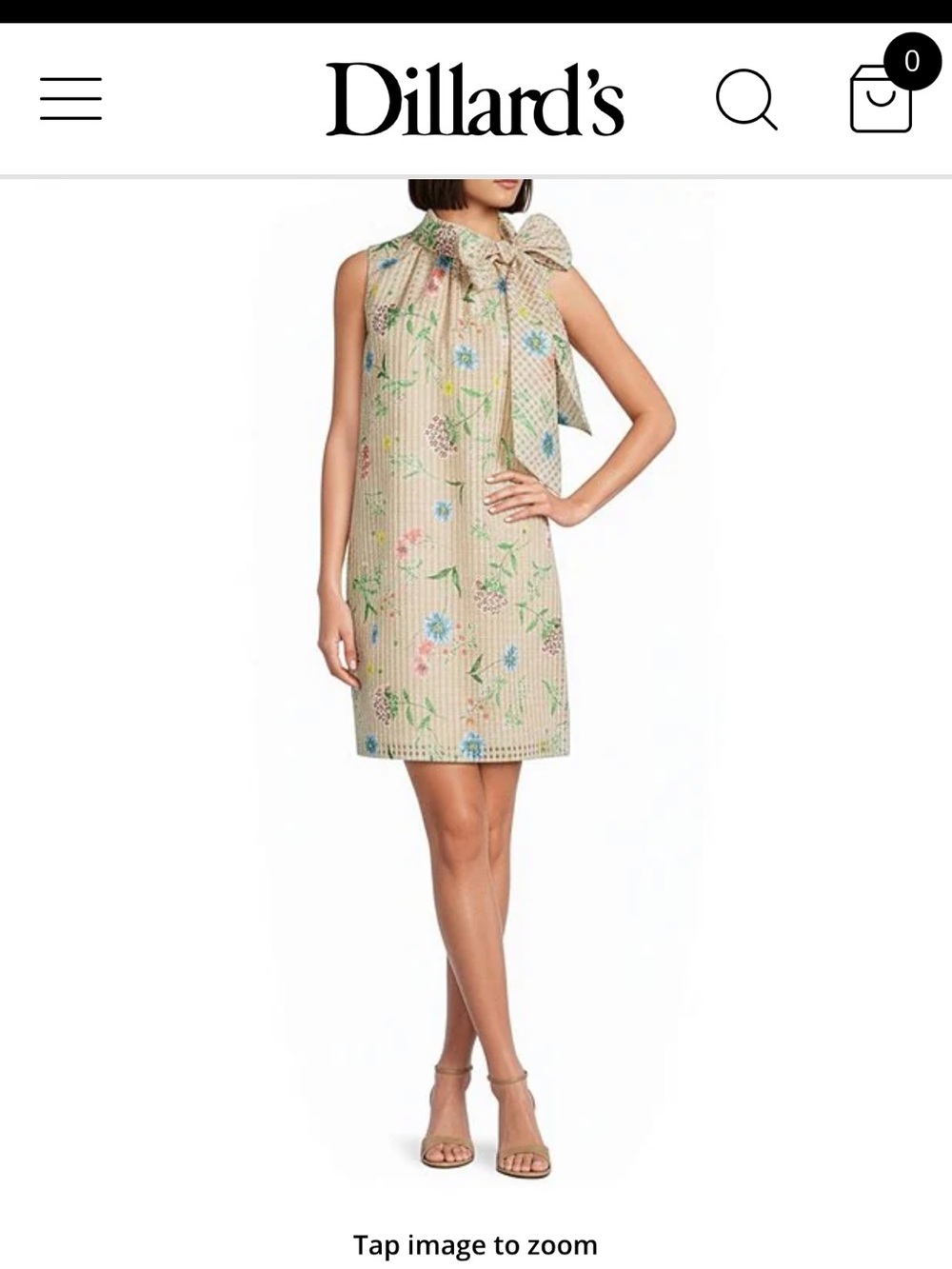 Preston & York Beige Floral Bow-Neck Shift Mini Dress